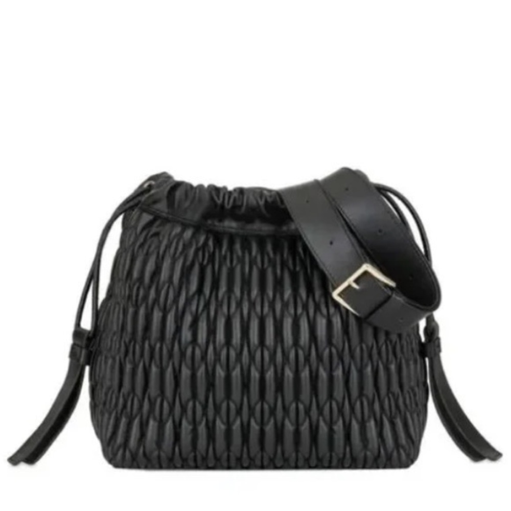 Furla Caos Quilted gathered Leather drawstring Bucket Bag RARE